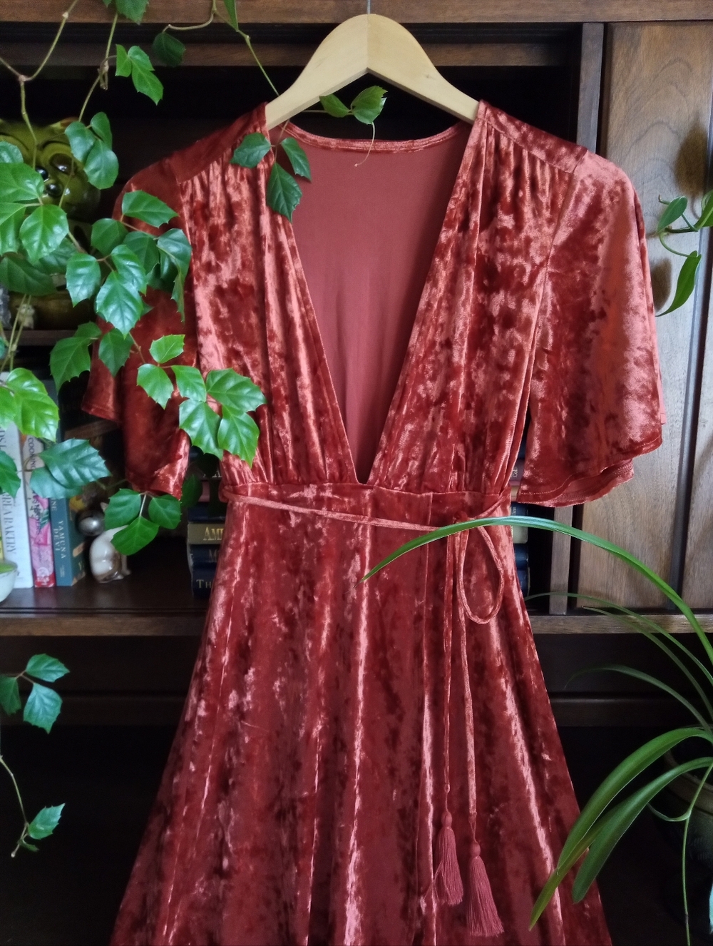 Burnt Orange Velvet Dress Small